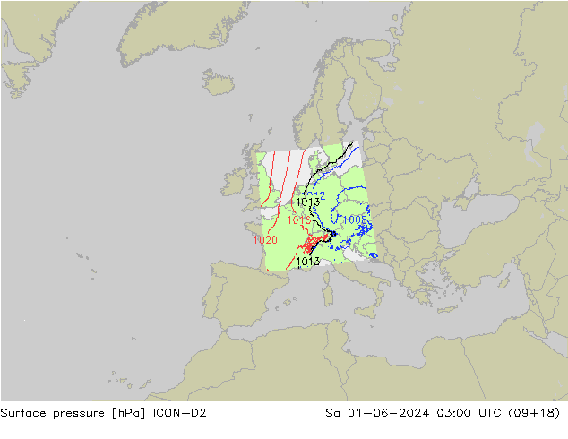 ciśnienie ICON-D2 so. 01.06.2024 03 UTC