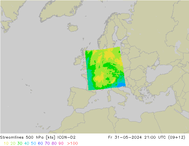 ветер 500 гПа ICON-D2 пт 31.05.2024 21 UTC