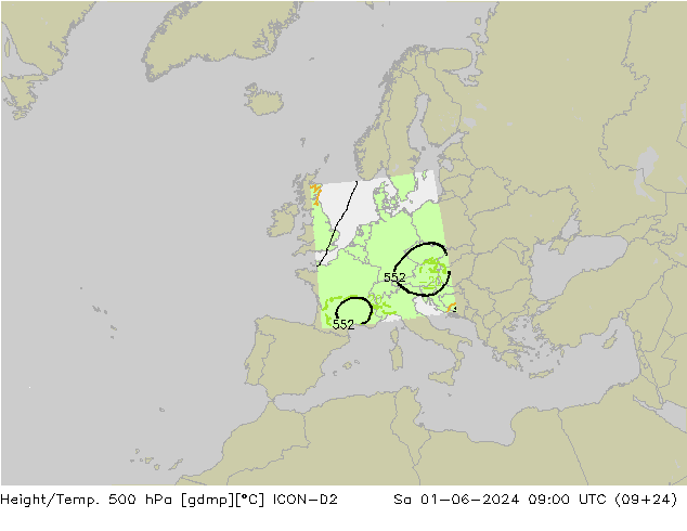 Height/Temp. 500 hPa ICON-D2 Sa 01.06.2024 09 UTC