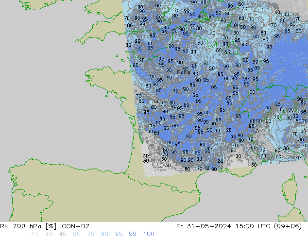 RH 700 hPa ICON-D2 Sex 31.05.2024 15 UTC