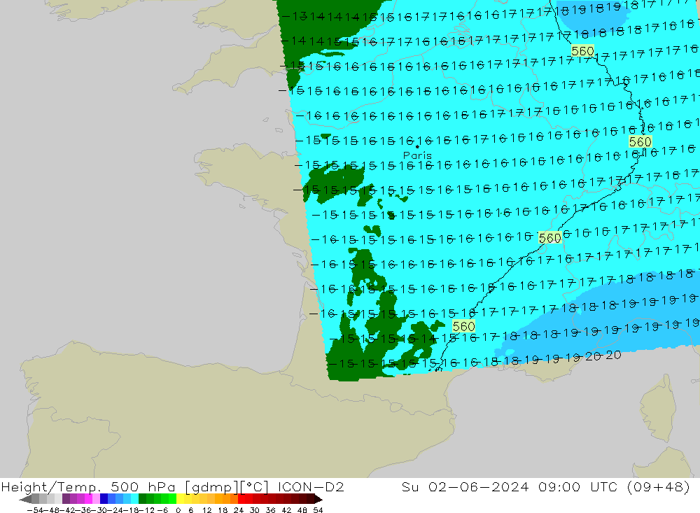 Height/Temp. 500 hPa ICON-D2 Ne 02.06.2024 09 UTC