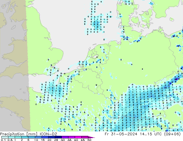 Precipitation ICON-D2 Fr 31.05.2024 15 UTC