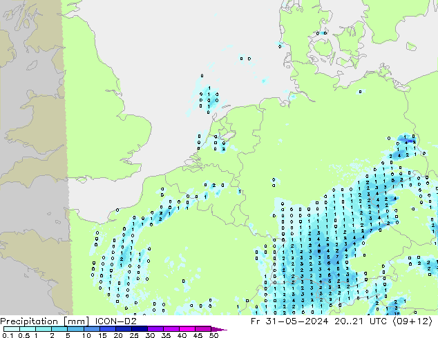 Precipitation ICON-D2 Fr 31.05.2024 21 UTC
