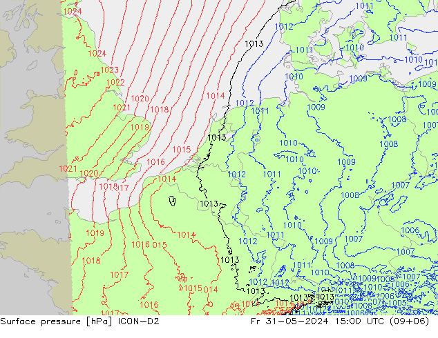 приземное давление ICON-D2 пт 31.05.2024 15 UTC