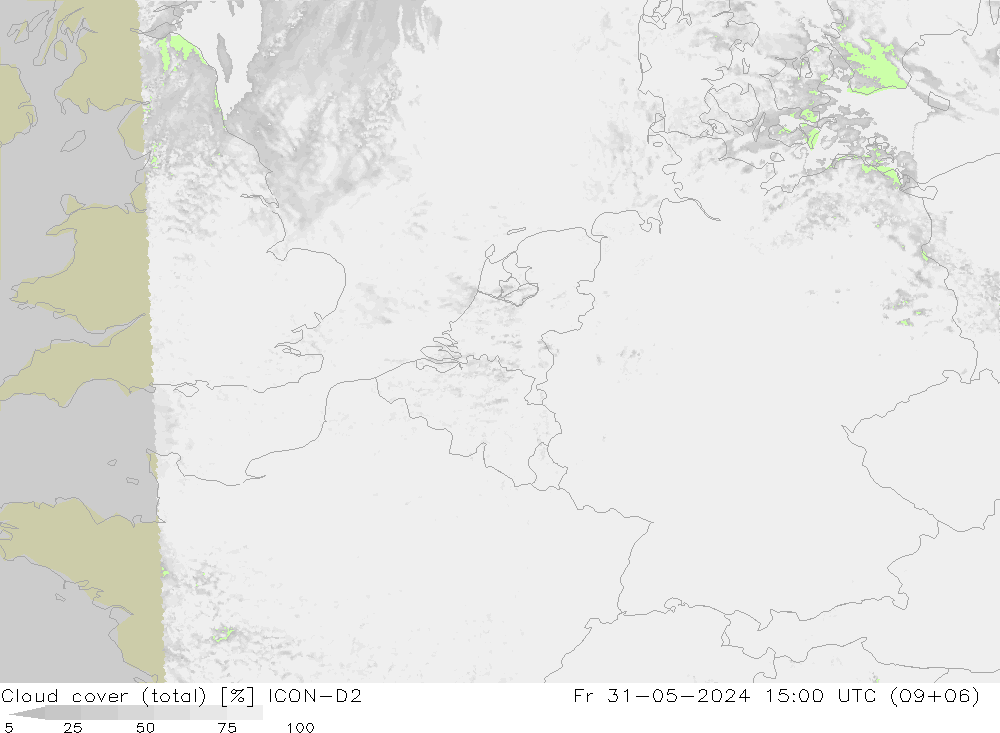 zachmurzenie (suma) ICON-D2 pt. 31.05.2024 15 UTC