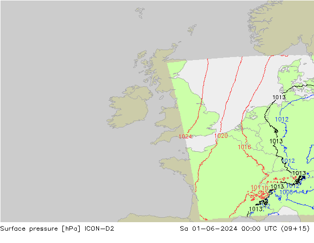 Atmosférický tlak ICON-D2 So 01.06.2024 00 UTC