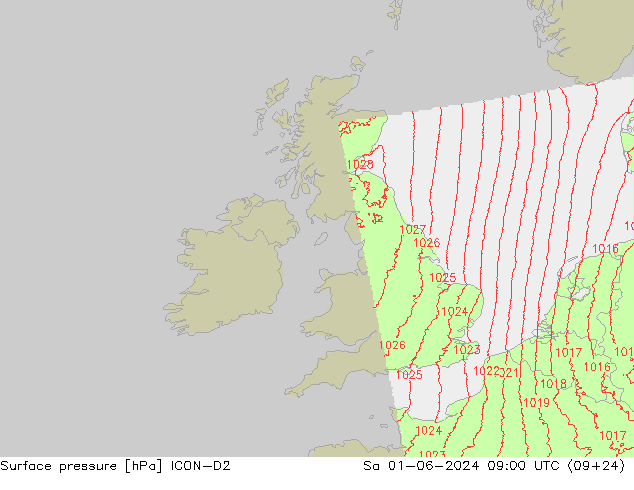 Surface pressure ICON-D2 Sa 01.06.2024 09 UTC