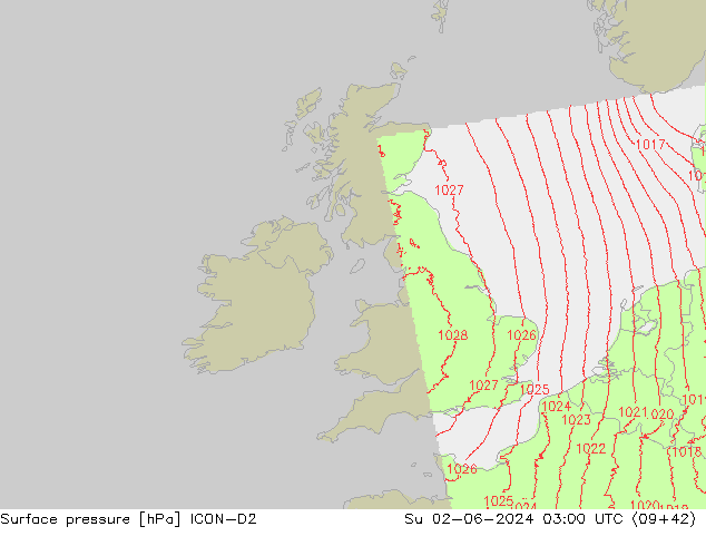 Atmosférický tlak ICON-D2 Ne 02.06.2024 03 UTC