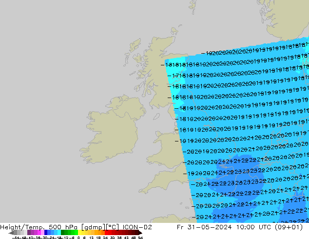 Height/Temp. 500 hPa ICON-D2 Sex 31.05.2024 10 UTC