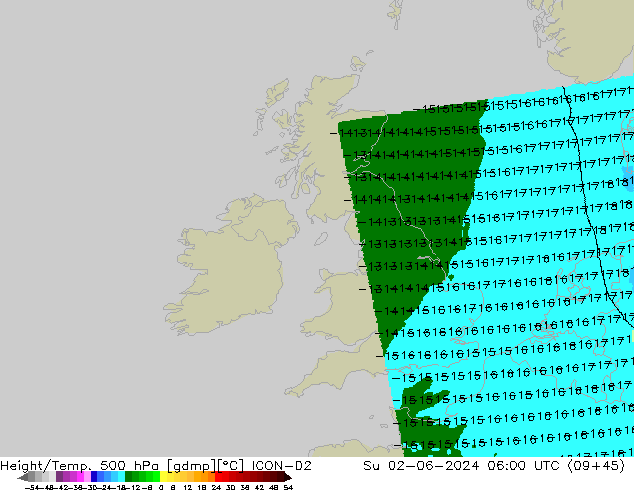 Height/Temp. 500 hPa ICON-D2 Su 02.06.2024 06 UTC