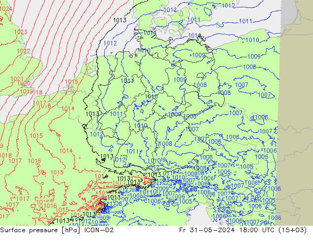 pressão do solo ICON-D2 Sex 31.05.2024 18 UTC