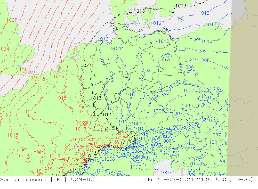 pressão do solo ICON-D2 Sex 31.05.2024 21 UTC