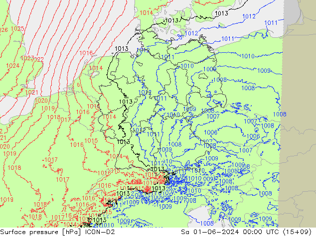 pression de l'air ICON-D2 sam 01.06.2024 00 UTC