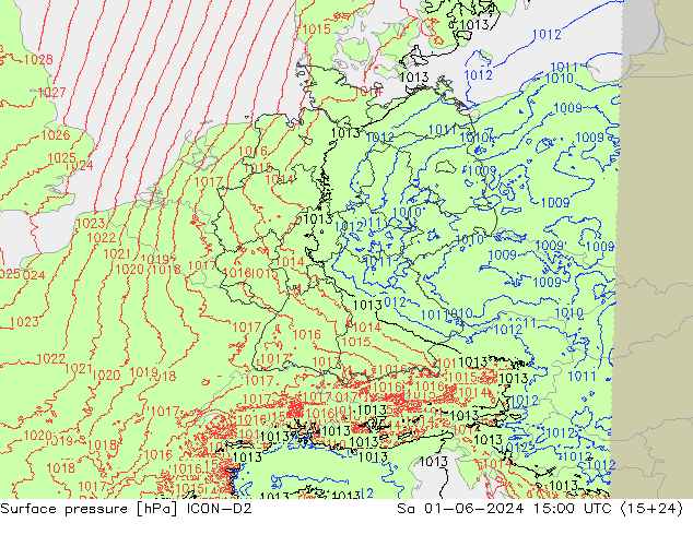 Bodendruck ICON-D2 Sa 01.06.2024 15 UTC