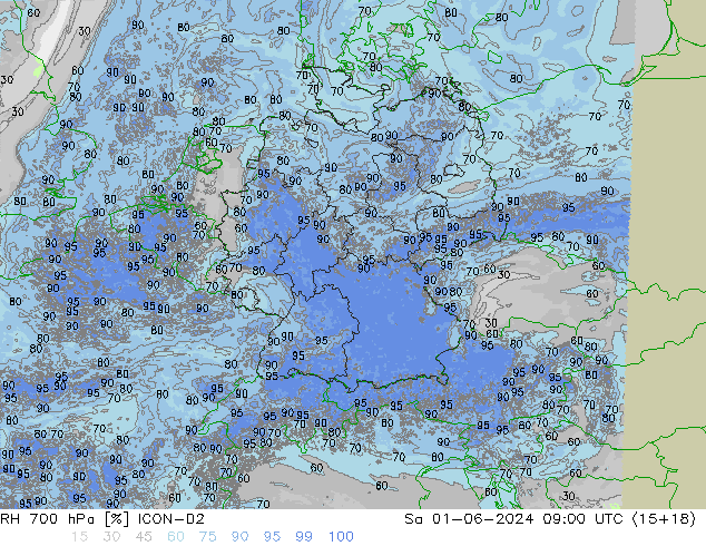 RH 700 hPa ICON-D2 Sa 01.06.2024 09 UTC