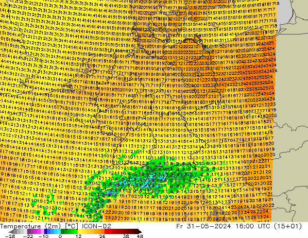 Temperatura (2m) ICON-D2 Sex 31.05.2024 16 UTC