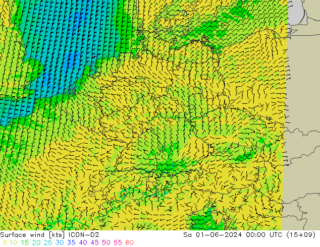 Bodenwind ICON-D2 Sa 01.06.2024 00 UTC