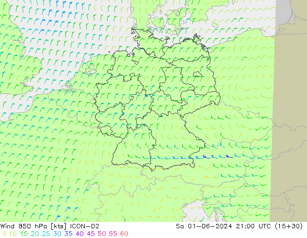 Wind 850 hPa ICON-D2 Sa 01.06.2024 21 UTC