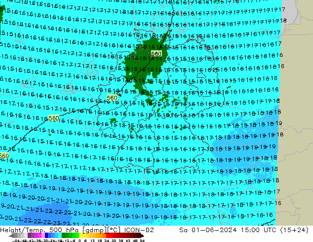 Yükseklik/Sıc. 500 hPa ICON-D2 Cts 01.06.2024 15 UTC