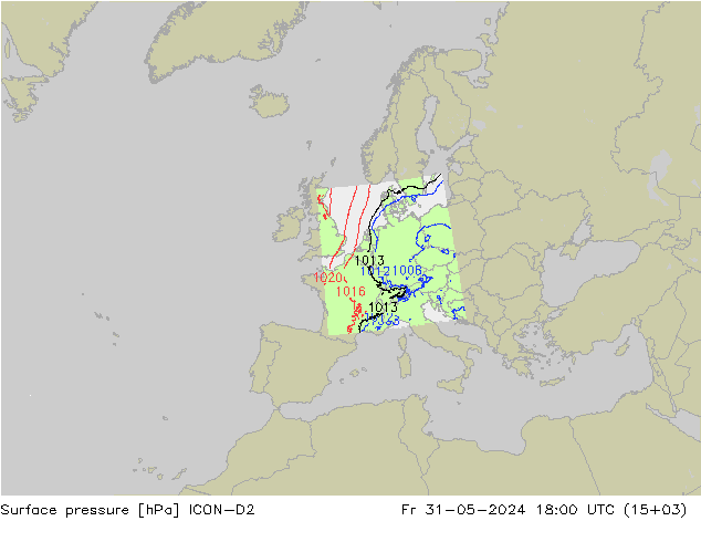 Luchtdruk (Grond) ICON-D2 vr 31.05.2024 18 UTC