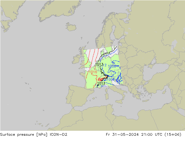 地面气压 ICON-D2 星期五 31.05.2024 21 UTC