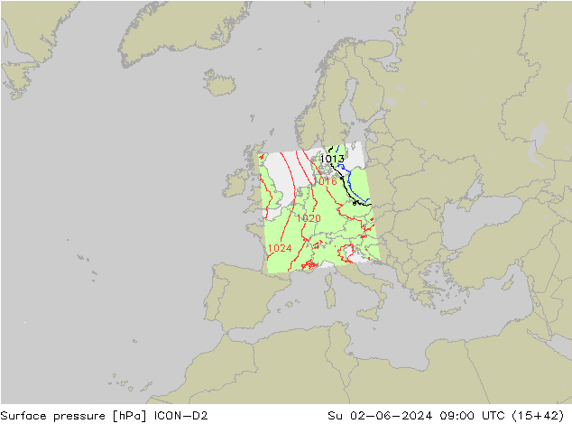 Bodendruck ICON-D2 So 02.06.2024 09 UTC