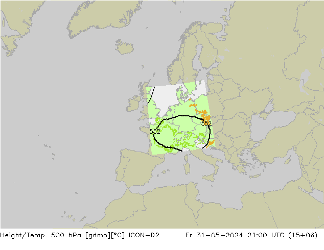 Height/Temp. 500 hPa ICON-D2 Fr 31.05.2024 21 UTC