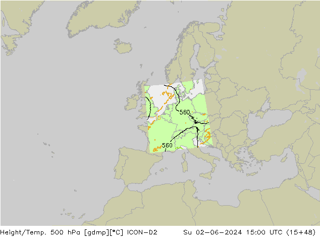 Height/Temp. 500 hPa ICON-D2 Su 02.06.2024 15 UTC