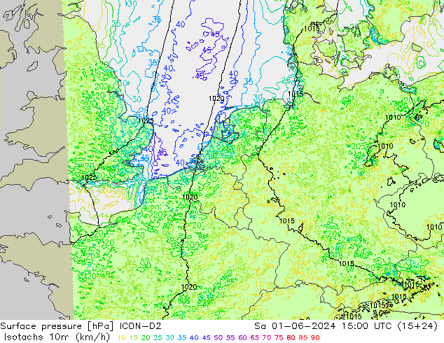 Isotachs (kph) ICON-D2 сб 01.06.2024 15 UTC