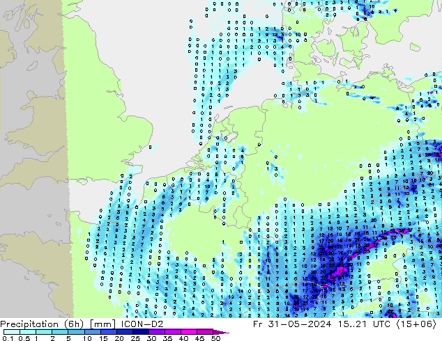 Yağış (6h) ICON-D2 Cu 31.05.2024 21 UTC