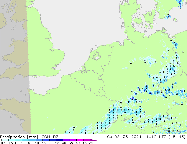 Precipitazione ICON-D2 dom 02.06.2024 12 UTC