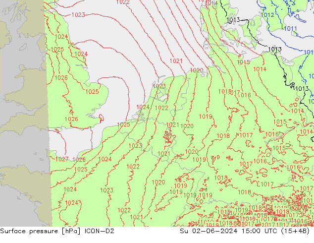 приземное давление ICON-D2 Вс 02.06.2024 15 UTC