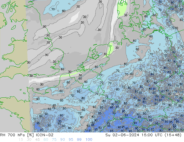 RH 700 hPa ICON-D2 Dom 02.06.2024 15 UTC