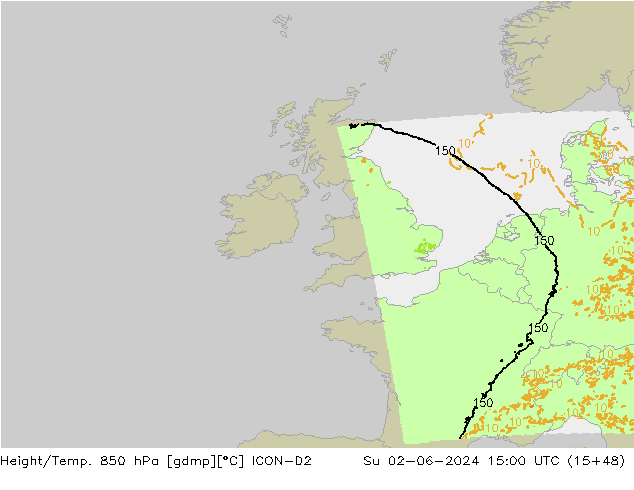 Hoogte/Temp. 850 hPa ICON-D2 zo 02.06.2024 15 UTC