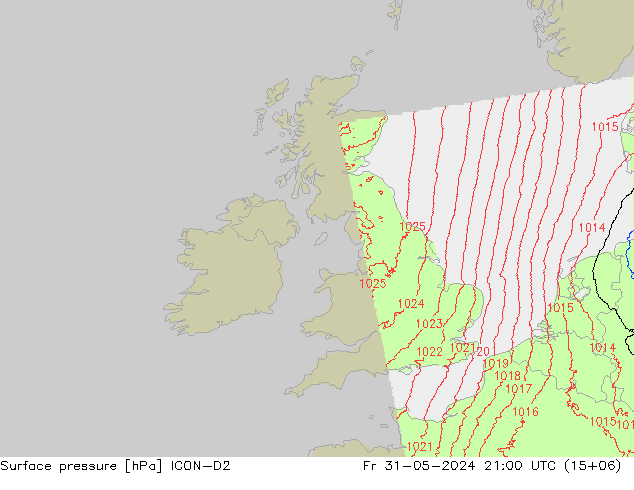 Luchtdruk (Grond) ICON-D2 vr 31.05.2024 21 UTC