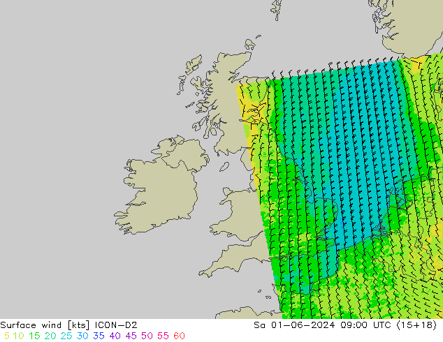 Wind 10 m ICON-D2 za 01.06.2024 09 UTC