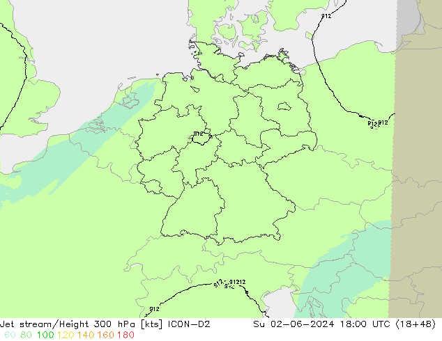 Jet stream ICON-D2 Dom 02.06.2024 18 UTC