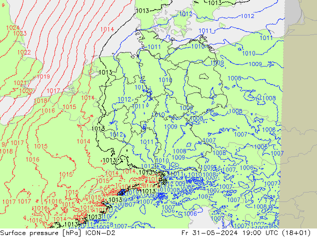 地面气压 ICON-D2 星期五 31.05.2024 19 UTC