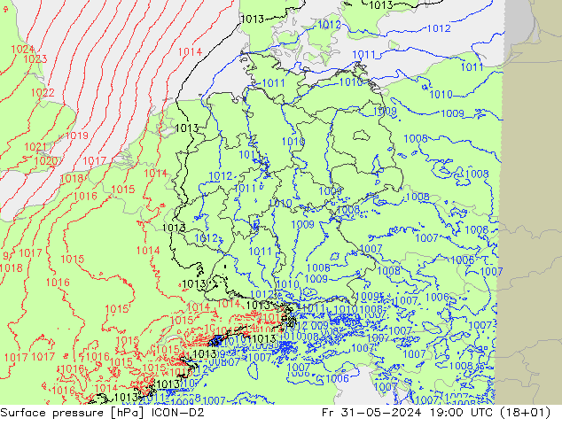 pressão do solo ICON-D2 Sex 31.05.2024 19 UTC