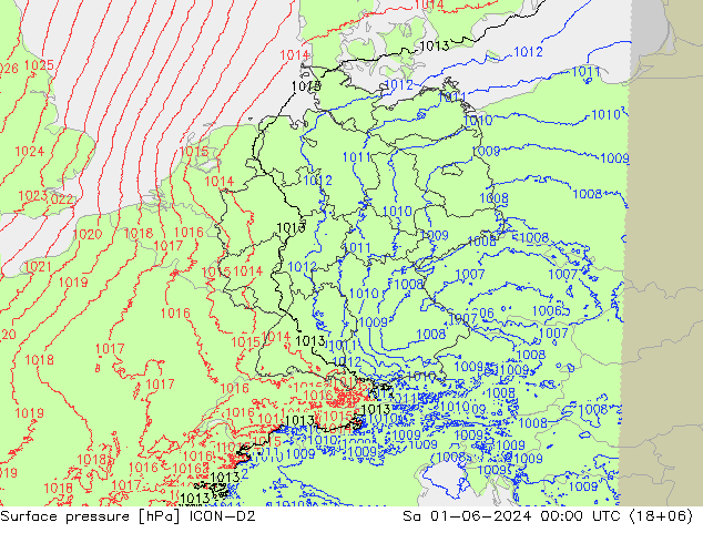 地面气压 ICON-D2 星期六 01.06.2024 00 UTC