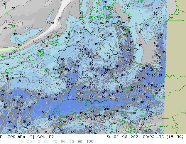 RH 700 hPa ICON-D2 dom 02.06.2024 09 UTC