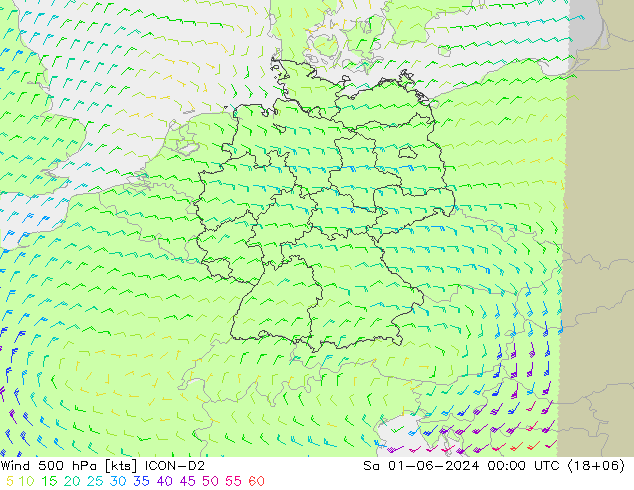 Wind 500 hPa ICON-D2 Sa 01.06.2024 00 UTC