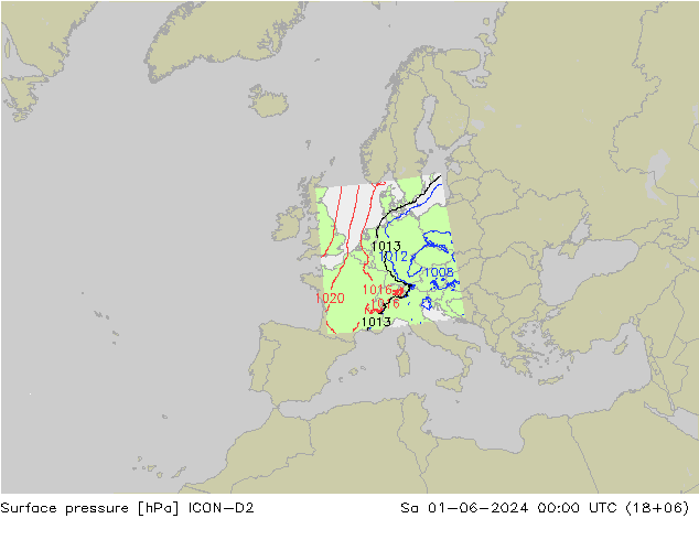 приземное давление ICON-D2 сб 01.06.2024 00 UTC