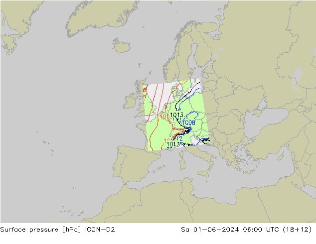 Surface pressure ICON-D2 Sa 01.06.2024 06 UTC