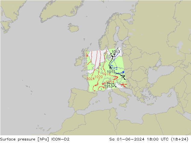 ciśnienie ICON-D2 so. 01.06.2024 18 UTC