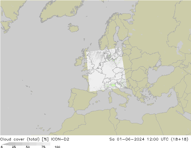 Cloud cover (total) ICON-D2 So 01.06.2024 12 UTC