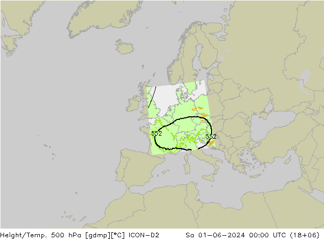 Height/Temp. 500 hPa ICON-D2 星期六 01.06.2024 00 UTC