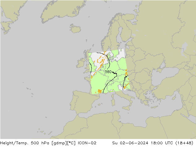 Hoogte/Temp. 500 hPa ICON-D2 zo 02.06.2024 18 UTC