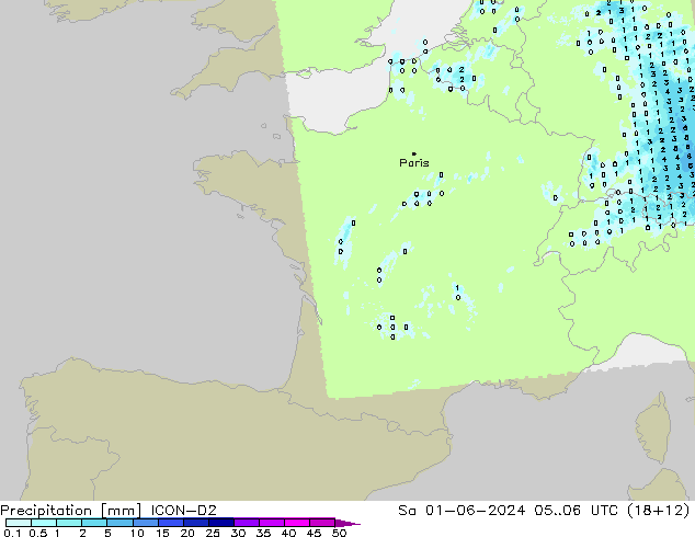 Precipitation ICON-D2 Sa 01.06.2024 06 UTC