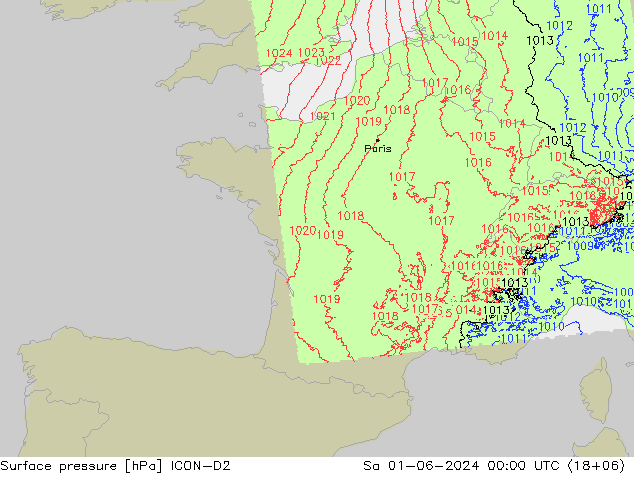 pressão do solo ICON-D2 Sáb 01.06.2024 00 UTC